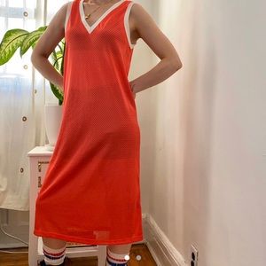 Red mesh midi jersey dress, XS